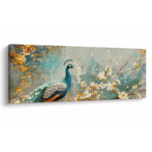 Schilderij - Pauw met gouden decoratie (V024893V10040)