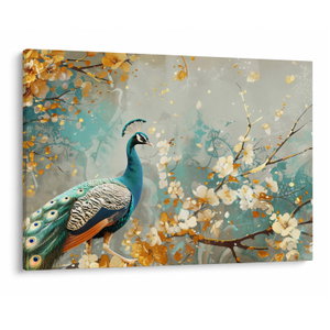 Schilderij - Pauw met gouden decoratie (V024893V10070)