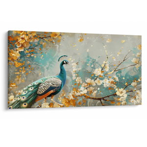 Schilderij - Pauw met gouden decoratie (V024893V12070)