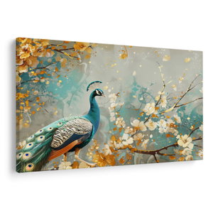 Schilderij - Pauw met gouden decoratie (V024893V12080)