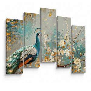 Schilderij - Pauw met gouden decoratie (V024893V12590)