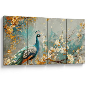 Schilderij - Pauw met gouden decoratie (V024893V16080)