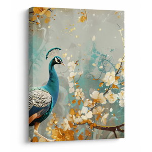 Schilderij - Pauw met gouden decoratie (V024893V3040)