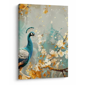 Schilderij - Pauw met gouden decoratie (V024893V5070)
