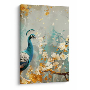 Schilderij - Pauw met gouden decoratie (V024893V6090)