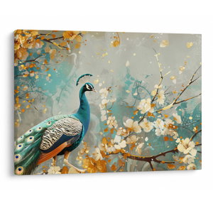 Schilderij - Pauw met gouden decoratie (V024893V7050)