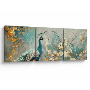 Schilderij - Pauw met gouden decoratie (met klok) (V024893V9030C)