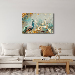 Schilderij - Pauw met gouden decoratie (3)