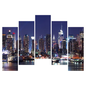 Schilderij - Verlichte wolkenkrabbers van New York (6)