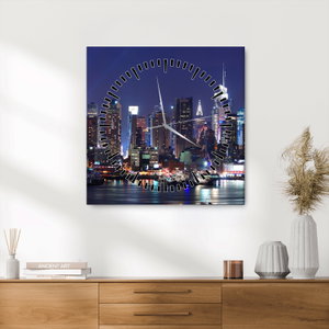 Schilderij - Verlichte wolkenkrabbers van New York (met klok) (3)