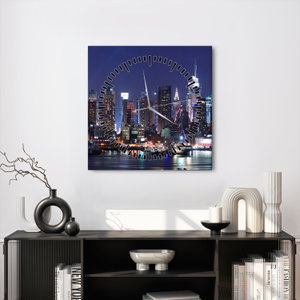 Schilderij - Verlichte wolkenkrabbers van New York (met klok) (4)