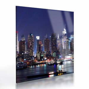 Glasschilderij - Verlichte wolkenkrabbers van New York (V025150V4040GD)