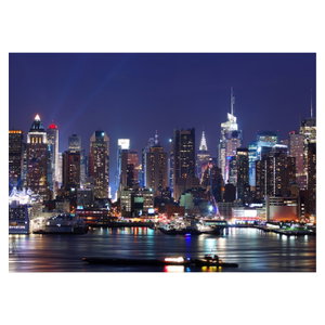 Glasschilderij - Verlichte wolkenkrabbers van New York (5)