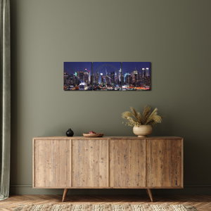 Schilderij - Verlichte wolkenkrabbers van New York (met klok) (3)
