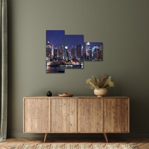 Schilderij - Verlichte wolkenkrabbers van New York (met klok) (3)