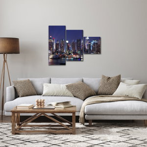 Schilderij - Verlichte wolkenkrabbers van New York (met klok) (4)
