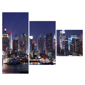 Schilderij - Verlichte wolkenkrabbers van New York (met klok) (6)