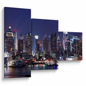 Schilderij - Verlichte wolkenkrabbers van New York (met klok) (V025150V9070C)