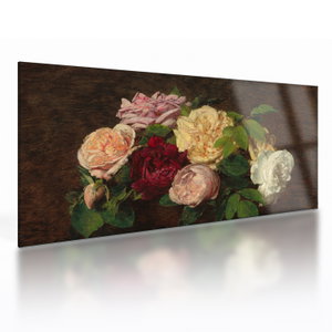 Skleněný obraz - Henri Fantin-Latour, Roses de Nice on a Table, reprodukce (V025161V10050GD)