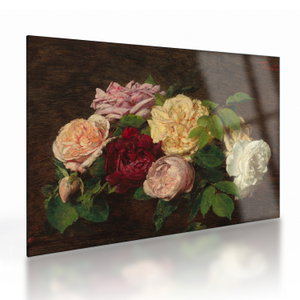 Skleněný obraz - Henri Fantin-Latour, Roses de Nice on a Table, reprodukce (V025161V7050GD)
