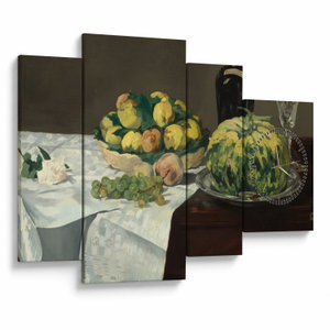 Schilderij - Edouard Manet, Still Life with Melon and Peaches, reproducties (met klok) (V025256V11075C)