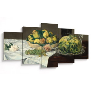 Schilderij - Edouard Manet, Still Life with Melon and Peaches, reproducties (met klok) (V025256V15080C)