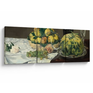 Schilderij - Edouard Manet, Still Life with Melon and Peaches, reproducties (met klok) (V025256V9030C)