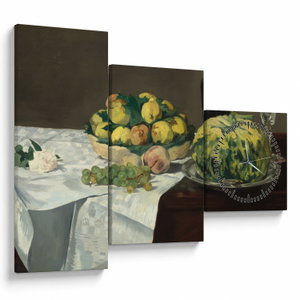 Schilderij - Edouard Manet, Still Life with Melon and Peaches, reproducties (met klok) (V025256V9070C)