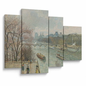 Tablou - Camille Pissarro, The Louvre, Afternoon, Rainy Weather, reproducere (cu ceas) (V025283V11075C)