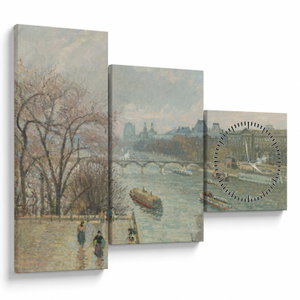Tablou - Camille Pissarro, The Louvre, Afternoon, Rainy Weather, reproducere (cu ceas) (V025283V9070C)