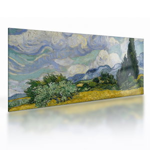 Skleněný obraz - Vincent van Gogh, Wheat Field with Cypresses, reprodukce (V025338V10050GD)
