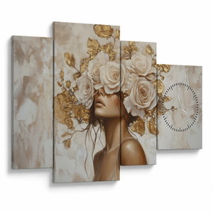 Schilderij - Meisje met rozen (met klok)