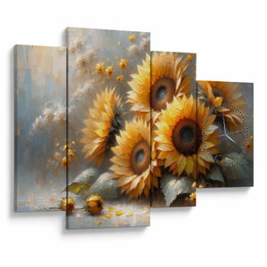 Schilderij - Zonnebloemen schilderij (met klok) (V025598V11075C)