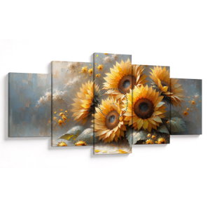 Schilderij - Zonnebloemen schilderij (met klok) (V025598V15080C)