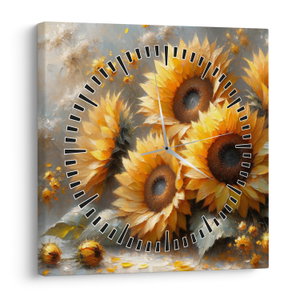 Schilderij - Zonnebloemen schilderij (met klok) (V025598V3030C)