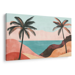Schilderij - Palmbomen bij zee