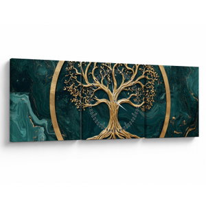 Schilderij – Gouden levensboom in marmer (met klok) (V025860V9030C)