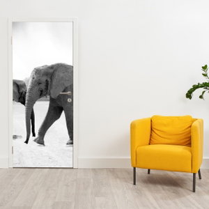 Deursticker - Zwart-witte olifanten (3)