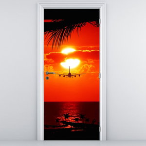 Türtapete - Sonnenuntergang mit Flugzeug