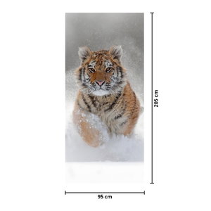 Deursticker - Rennende tijger in de sneeuw (4)