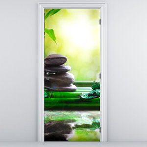 Fototapeta na dveře - Masážní kameny a orchidej na vodě