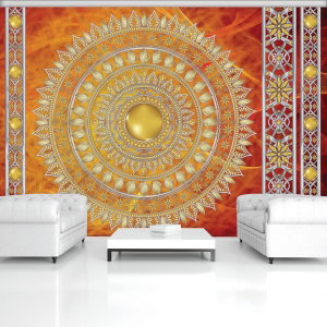 Fototapeta - Zlatá mandala v červené