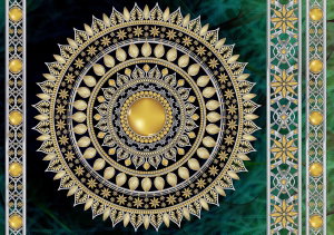 Fototapeta - Zlatá mandala v zelené