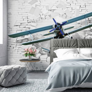 Foto tapeta - Avion izlijeće iz zida 3D