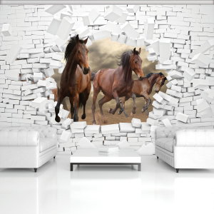 Fototapeta - 3D koně ve zdi