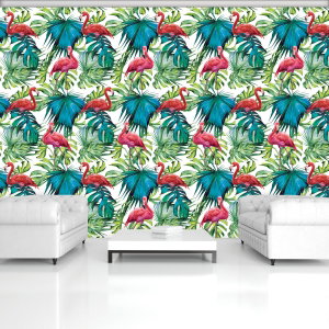Foto tapeta - Flamingi in listi