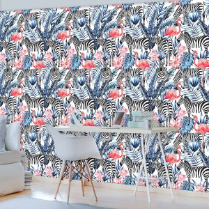 Foto tapeta - Mozaik - zebra in flamingo