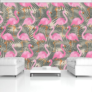 Foto tapeta - Flamingo - roza-siva