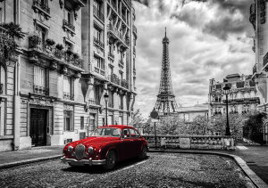 Fototapet - Mașina roșie la Paris (2)