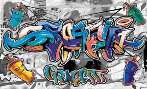 Fototapeta - Barevné Graffiti na šedé (2)